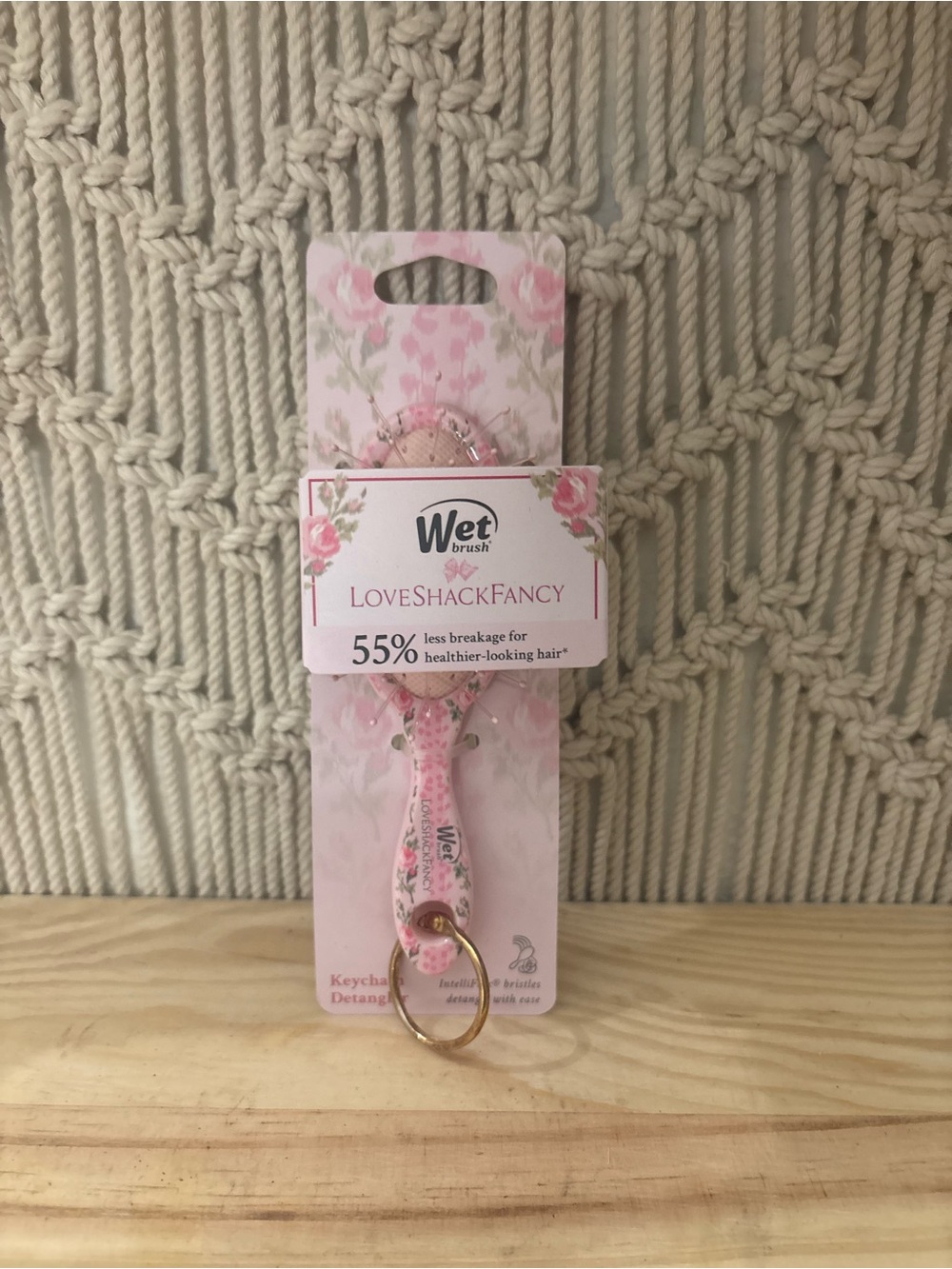 LoveShackFancy Pink Floral Keychain Detangler Brush